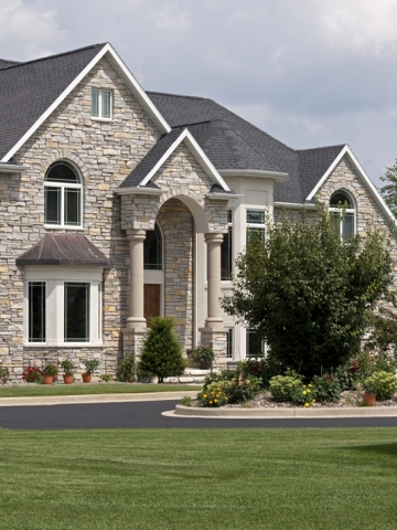 Front of stone mansion
