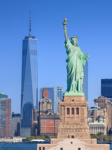 New York Skyline with Statue of Liberty, World Trade Center